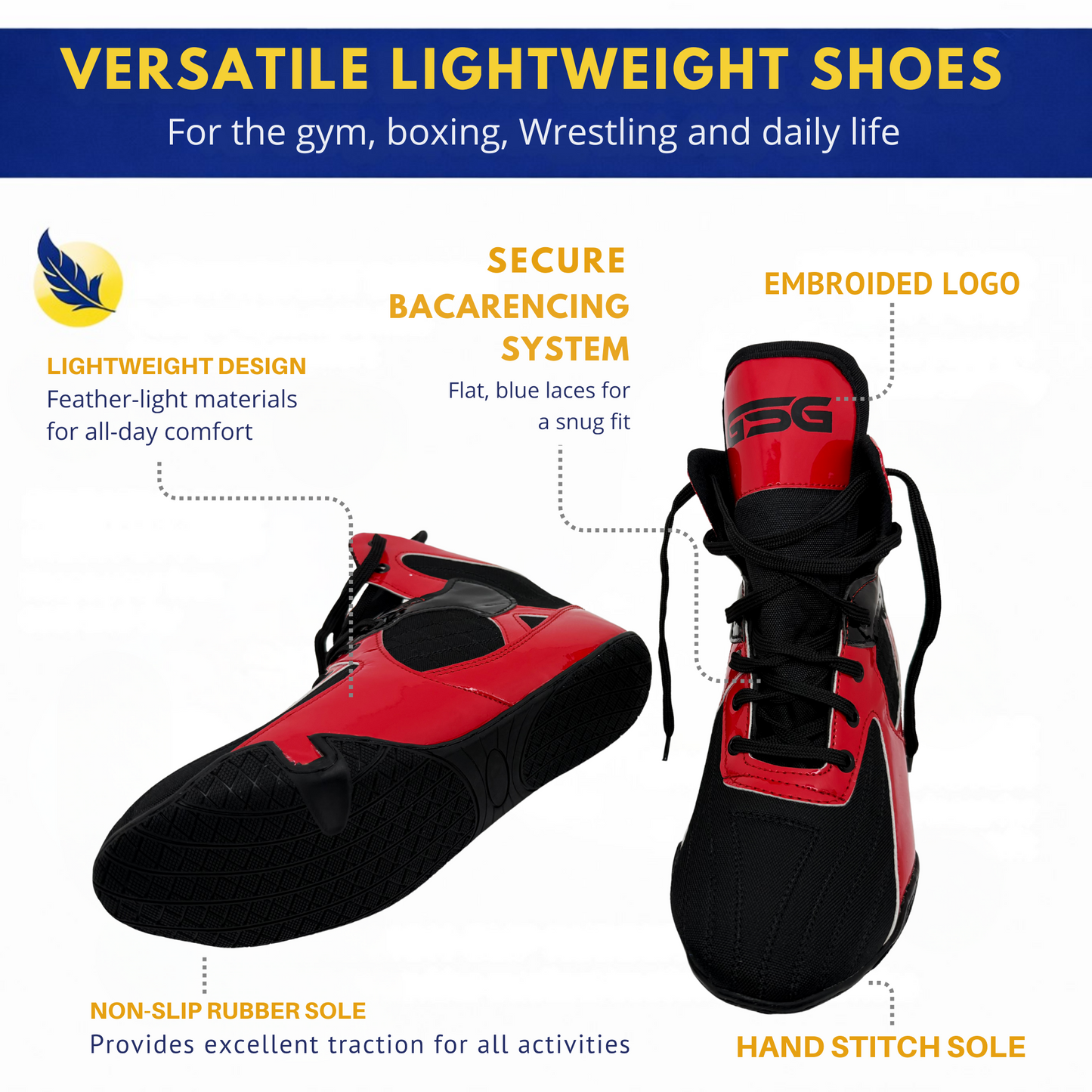 Professional Gym Wrestling and Boxing Shoes Lightweight Ankle Support Red PU Leather